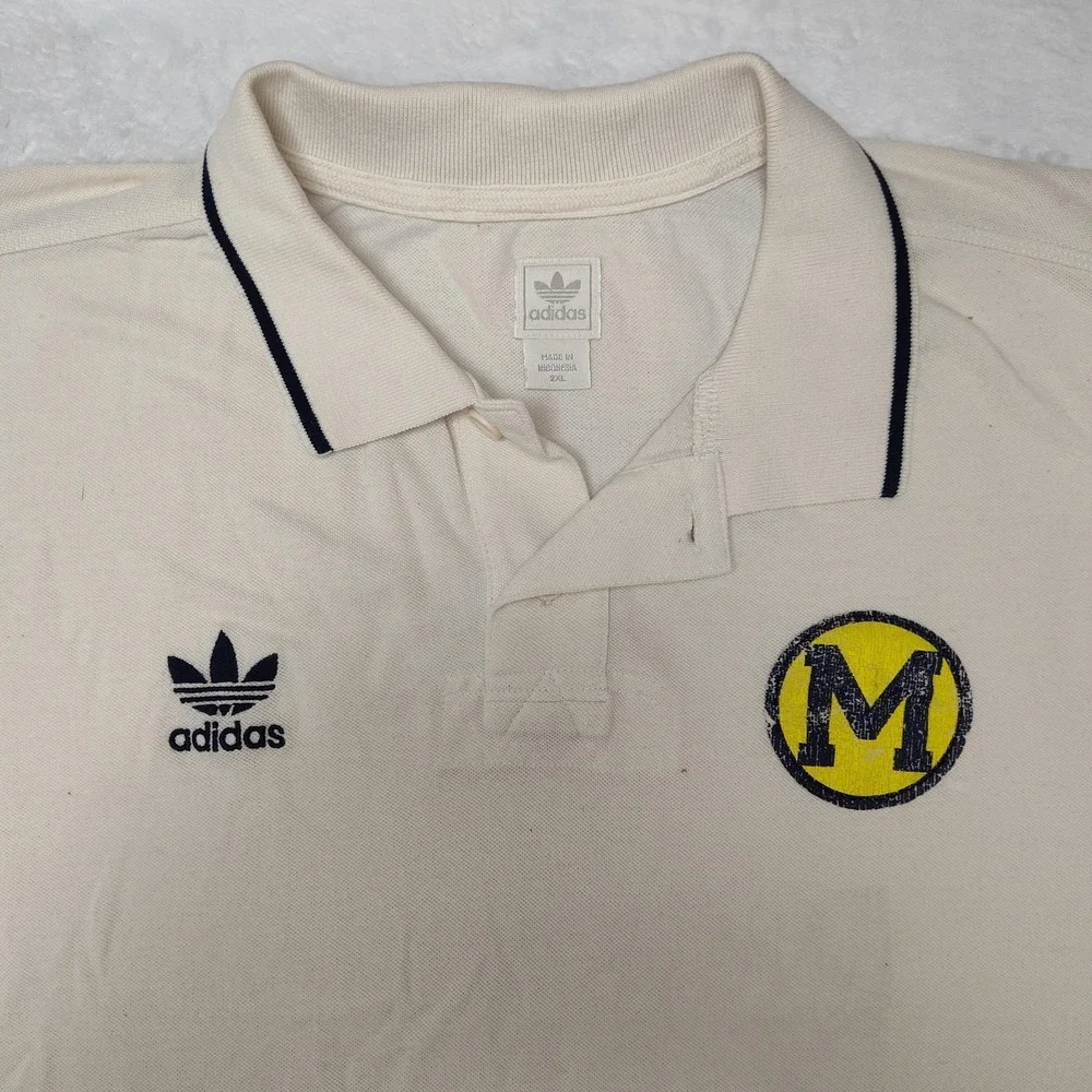Michigan Wolverines Adidas Polo Mens‎ 2XL White Trefoil Performance Originals